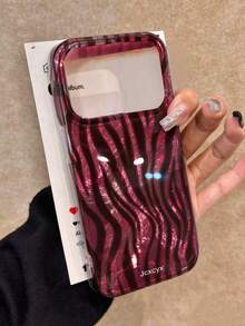 奢華豹紋四色拼接波浪斑馬條紋手機殼，適用於 iPhone 18 Pro Max 18 Pro 17 Pro Max 17 Pro 17 Air 17 12 13 14 15 16 Pro Max 14 Plus 15 Plus 16 Plus 11 17 16 15 14 13 12，亮面保護殼 - 梅子色 - 查看 5