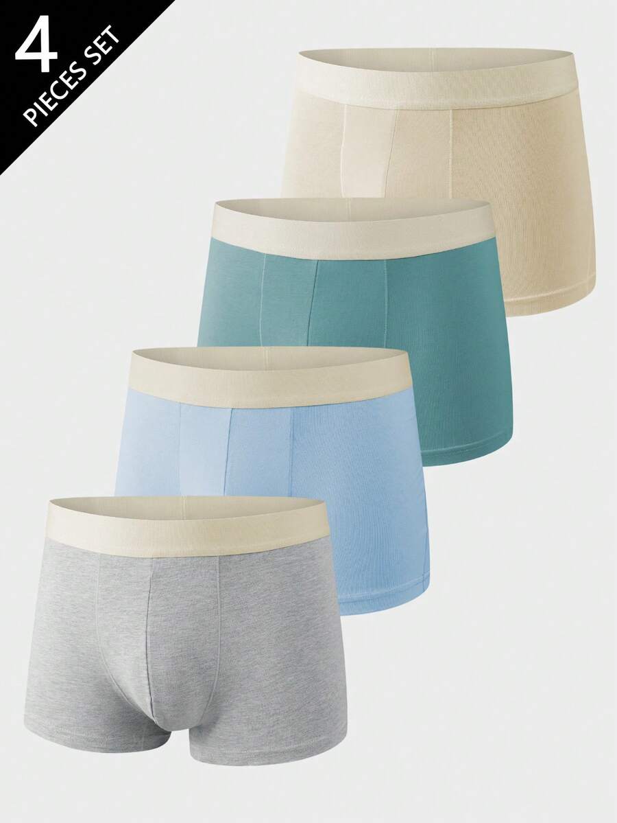 Norcotton Men's Colorblock Pure Cotton Boxer Shorts 4pcs/Pack - Multicolor - View 1