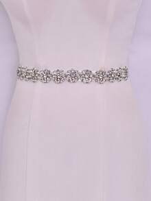 1pc Minimalist Rhinestone Flower Wedding Belt, Handmade Bridal Waistband, Women's Fashion Accessory Suitable For Party, Banquet Dress - Original White - View 9