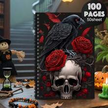 1pc Vintage Spiral Notebook, Skull And Rose Pattern, 2D Flat Print Design, Perfect For Gothic Dark Art Journaling, Work Notes, And As A Unisex Gift, Suitable For School And Office Use, Pen Not Included - One Book (50 Pages, 100 Pages) - View 4