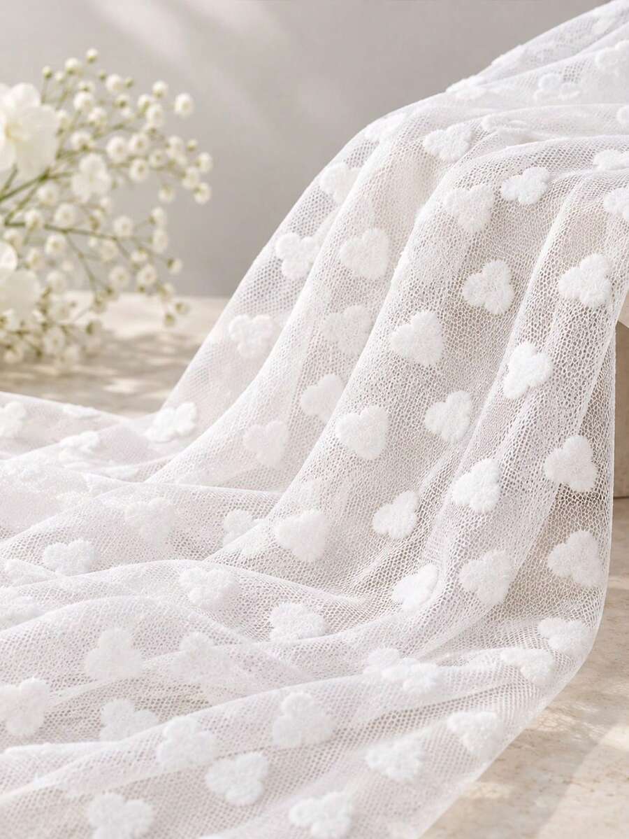 1pc 3D Heart Flocked Mesh Fabric, Handmade DIY Hair Scrunchie Dress Decoration Fabric - White - View 1