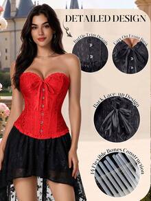1pc Women's Red Court Style Sexy Lace Waist Cincher, Suitable For Halloween Party Night Or Daily Commute Wear - Multicolor - View 2