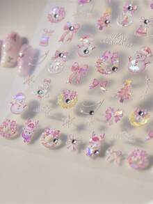 1片壓花美甲飾品貼紙 自黏式冬季美甲貼紙 可愛聖誕美甲裝飾貼 DIY - 彩色 - 查看 5
