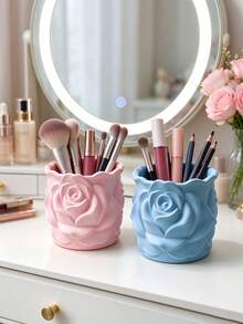 3D Printed 3D Rose Relief Pen Holder, Full Circle Surrounded By Plump Rose Flower Design, Matte Texture, Large Capacity Storage For Various Pens, Minimalist Elegant Decoration For Office Desk - Multicolor - View 8