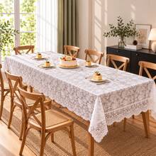 FLYINGCURTAINS White Floral Lace Rectangular Tablecloth, Semi Sheer Hollow Table Cover With Scalloped Edge, Vintage Table Cloth For Christmas Wedding Party Dining Table Decor - White - View 8