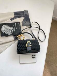 2026Ladies Wave Embossed PU Leather Small Handbag, Top Handle Crossbody Bag, Elegant Shoulder Purse For Dating Party Daily Use - Black - View 9