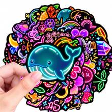 50Pcs Neon Style Cute Element Stickers, Bright Neon Light Graphic Decals, Waterproof Stickers For Journal, Laptop, Water Bottle, Scrapbook, Aesthetic Craft Decor - Multicolor - View 2