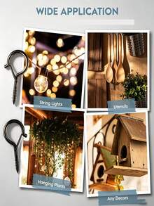 12 Heavy-Duty Adhesive Wall Hanging Hooks, Easy To Install, Multi-Purpose Plant Hanger With Storage Space, Suitable For Kitchen, Bathroom, Bedroom, Outdoor Decoration, Wind Chimes, House Decoration And Accessories,Christmas/Halloween/Room Decor - Black - View 12