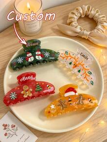 Customized Name Hair Clips, Personalized Christmas Style Hair Clips, Santa Claus And Snowman Patterns, Reindeer, Santa Claus And Christmas Tree Designs, Holiday Party Hair Accessories, Suitable For Party Dress-Up Or Role Play - Multicolor - View 7