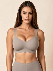 Lilivine Women's Seamless Wireless Bra: Soft, Supportive, Tank Top Style, Breathable Anti-Sagging With Side Support. - Dusty Blue - View 2