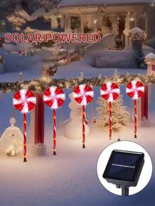 Christmas Lollipop Solar String Lights, With 5 Lollipops, LED Ground Stake Lights, Auto Charging, Suitable For Garden, Flower Bed, Pathway, Porch And Christmas Party Decoration. - Solar Lollipop Light - View 4