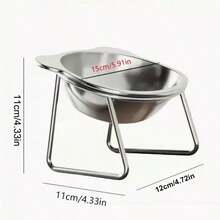 Stainless Steel Elevated Cat Bowl Set, Suitable For Kittens And Small Dogs, Includes Metal Stand And Non-Slip Base, 15-Degree Anti-Reflux Tilted Design, Protects Cat Whiskers And Spine, Ideal New Year Home Choice. Dog Bowl. - 420ml - View 5