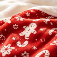 1PC Red Christmas Element Flannel Throw Blanket, Holiday Decor Blanket For Sofa Bedroom, Christmas Gift - Multicolor - View 6