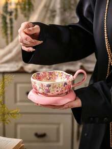 Elegant Lily Of The Valley Pattern Cup, Saucer And Spoon Set - Suitable For Coffee, Afternoon Tea, Home Use, Also An Ideal Gift For Holidays And Weddings - Multicolor - View 5