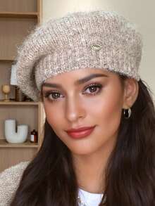 1pc Women's Fluffy Beret Hat, Solid Color Fine Fleece Knitted Cloud Beanie, Painter Hat Newsboy Cap, Washable But Not Machine Washable, Suitable For Autumn/Winter Daily Wear, Walking, Shopping - Multicolor - View 18