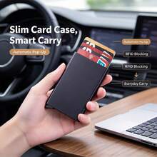 Ultra-Thin Metal Card Holder Wallet, Automatic Pop-Up Card Case, Unisex, RFID Blocking Credit Card Wallet, Minimalist Pocket Card Holder, Compact Front Pocket Wallet - Multicolor - View 11