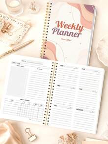 1pc A5 Non-Dated Weekly Planner, Abstract Boho Spiral Organizer With Weekly Goals, To-Do List & Habit Tracker, Office Desk Accessories, Christmas Gifts, Bible Study Materials - A5 - View 8
