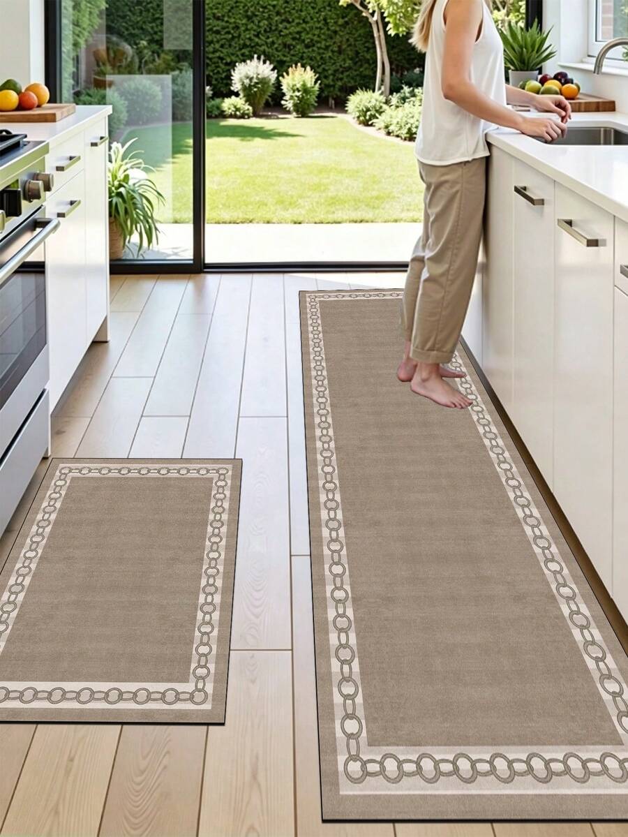 SANJIANGDI 1pc Deluxe Chain Frame Pattern Kitchen Mat, 3.5 Mm Soft Rubber That Absorbs Water And Is Easy To Clean. Suitable For Corridors, Bathrooms, Living Rooms, Outdoor Door Mats, And Toilets. Useable Throughout The Year And For Various Holidays. - Multicolor - View 1