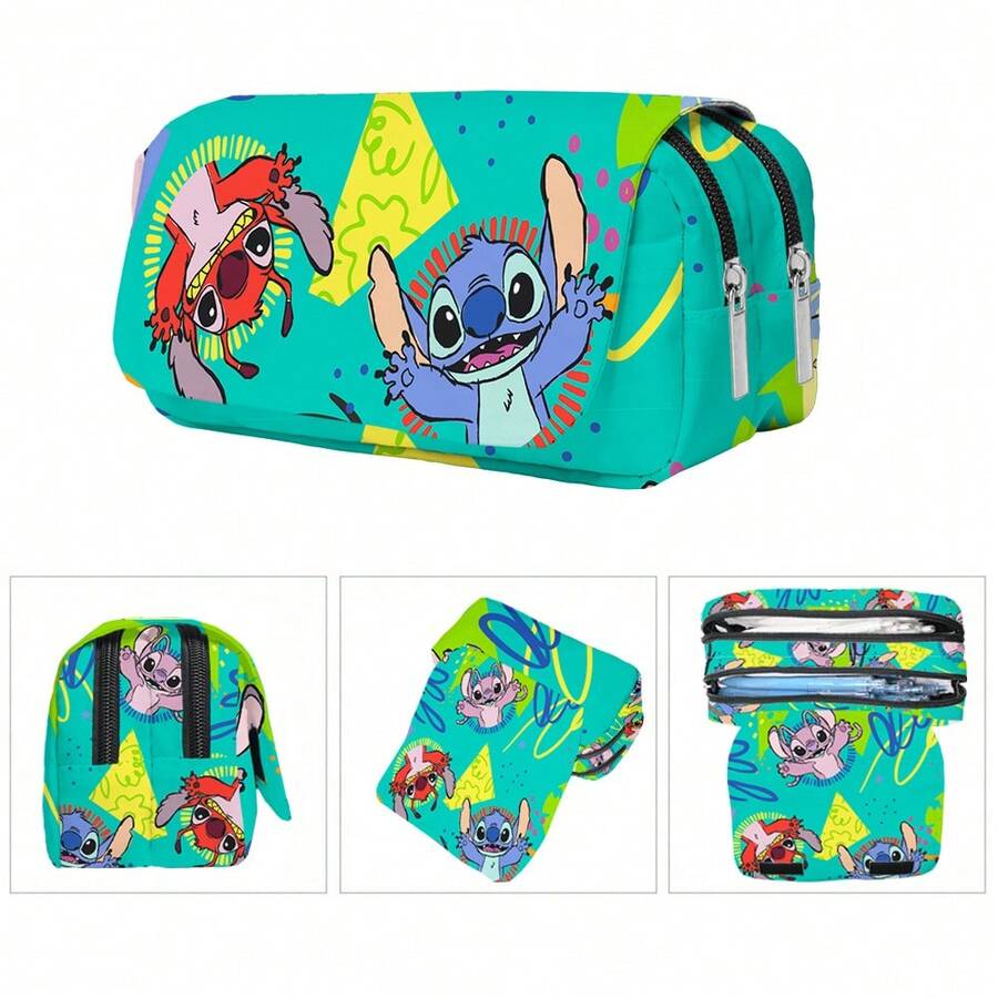 Lilo & Stitch Cartoon Print Pencil Case, High-Value Eye-Catching Pattern, Creative 3D Design, Wear-Resistant And Waterproof Fabric. Spacious Interior Can Store Various Stationery, Neat And Sturdy Stitching. Suitable For Self-Study, Daily Classes, Office Use, Also Can Be Used As A Portable Storage Bag, Interesting Design, Versatile And Durable, Multiple Patterns Available. - Multicolor - View 1