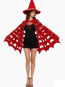 1pc Halloween Witch Spider Web Cape With Bat Wing Sleeves, Suitable For Costume Party And Cosplay - Multicolor - View 7