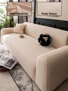 1pc Solid Color Textured Elastic Sofa Cover, INS Style All Season Washable, Pet-Friendly, Suitable For Living Room Bedroom Dining Room Outdoor, 1-2-3-4 Seater Sofa Cover, Free Anti-Slip Strip - Beige - View 1