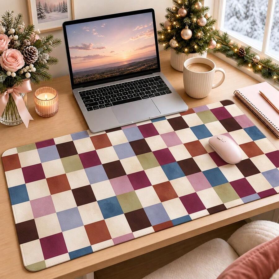 1pc Retro Multi Color Checkerboard Desk Mat, Multi-Purpose Makeup Nail Art Table Pad, Large Non Slip Desktop Protector S/M/L/XL - View 1