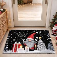 1pc Kitchen Floor Mat, Soft Faux Cashmere Material, Christmas Snowy Night Pattern Non-Slip Floor Mat, Suitable For Kitchen, Bathroom, Doorway, Bedroom Entrance, Holiday Atmosphere Decorative Mat, Multi-Scene Use Non-Slip Floor Mat, Room Decoration, Holiday Gift - Multicolor - View 1