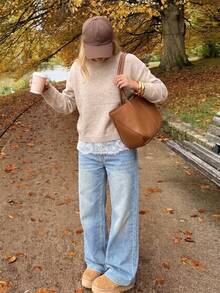 Women's Casual Cute French Elegant Minimalist Contrast Lace Long Sleeves Knit Sweater Top Jumper Fall Winter Going Out Outfits Clothes Date Office - Apricot - View 2