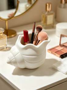 Creative Seashell Shaped Makeup Brush Holder, Smooth Shell Texture One-Piece Molded, Rounded Opening For Easy Access, Stores Eyebrow Pencils And Lipsticks, Combines Storage Function And Decorative Beauty - Multicolor - View 12