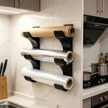 2pcs Wall-Mounted Kitchen Paper/Plastic Wrap/Aluminum Foil Roll Holder, Holds 3 Rolls, Fits Rolls Up To 50mm Diameter, Space-Saving, No-Drill Installation, Keeps Kitchen Organized, Suitable For Cabinet Doors And Tiles, No Surface Damage - Multicolor - View 9