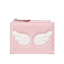 Wrist Wallet, Sweet Angel Wings Polka Dot Bi-Fold PU Wallet, Multiple Card Slots ID Window Zipper Coin Pocket, Portable Fashion Daily Wallet - Multicolor - View 2