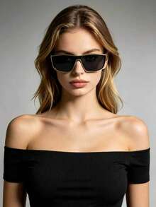 1 Pair Women's Y2K Retro Tortoise Shell Small Rectangular Fashion Fashion Glasses, Thick Frame Dark Green Lenses, Suitable For Daily Wear, Vacation, Street Style - Black - View 8