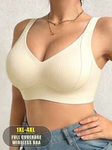Plus Size Wireless Full Coverage Comfortable Seamless Bra - White - View 2