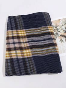 1PC Men's Fashion Linen Plaid Crinkled Scarf, Versatile Neck Warmer Suitable For Daily Casual Wear - Multicolor - View 13