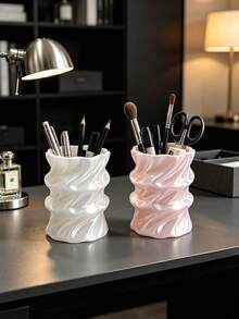 Creative Water Ripple Makeup Organizer, 3D Printed With Fluid Pleated Curved Surface, Pearlescent Color Scheme For Elegant Soft Look, Stores Cosmetics, Exquisite And Durable Desktop Art Decor - Multicolor - View 9