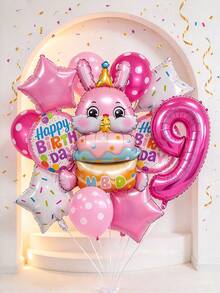 Pink Rabbit Balloon Set, Includes Rabbit Foil Balloon, Rose Red Number Foil Balloon, Star Foil Balloon And Printed Latex Balloon, Suitable As A Surprise Gift For Son Or Daughter, Also Suitable For Rabbit Theme Birthday Party Decoration - View 1