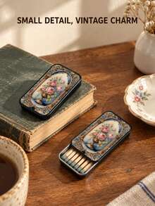 1pc Vintage Rose Floral Metal Matchbox, Sliding Pocket Matchbox, Holds Approx. 20 Matches, Suitable For Home Desktop And Candle Decoration, Christmas Gift, Matches Not Included - View 6