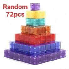 36/48/72pcs Magnetic Building Blocks - Stacking Toys, Colorful Design, Creative Learning Gift (Birthday, Christmas, Halloween), Suitable For Boys And Girls, Geometric Shapes, Imagination Games - Gold - View 11