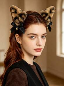 Autumn Leopard Print Cat Ear Headband Bow Knot Animal Ear Sexy Cute COS Headpiece Hot Selling - Multicolor - View 4