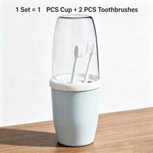 Couple Creative Toothbrush And Mouthwash Cup Set With Lid - Portable Travel Toothbrush Holder, Durable Plastic, Toothbrush Storage Set. Bathroom Toothbrush Storage Box. Portable Bathroom Toothbrush Box, Nordic Transparent Design. - C - View 20