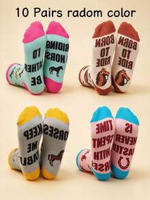 Fun Cartoon Horse Head Print Women's Mid-Calf Socks, Casual Versatile Comfortable Breathable Autumn/Winter Personalized Socks - Multicolor - View 6