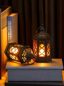 LED Hexagonal Lantern, Holiday Atmosphere Candle Light, Vintage Creative Night Light, Suitable For Holidays, Living Room, Bedroom, Party, Birthday, Gift, Desktop Decoration Ornament Night Light - Decorative Lights - View 4