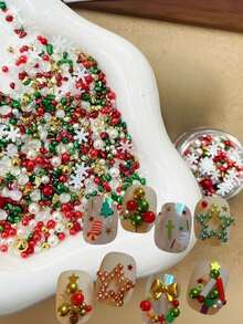 1box Christmas Winter New Nail Art Mixed Decorations Snowflake Pearl Red Bead Metal Assortment Create Winter Christmas Atmosphere Nail Art Winter Holiday Nails DIY Decoration - Multicolor - View 1