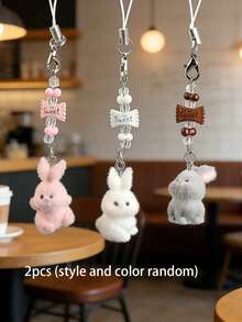 1/2/3pcs Candy Rabbit Keychain Lanyard, Handmade Beaded DIY Style Pendant, Cute Charm, Suitable For Bags And Packaging Decoration. Multi-Color/Set Available, Perfect Choice For Girls Toys And Holiday Party Gifts (Such As Halloween And Christmas). - Multicolor - View 11