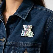 1/9pcs UV Rainbow Gradient Wealth English Brooch Funny Hip Hop Metal Badge Clothing Bag Personalized Accessory, Suitable For Daily Wear And Gift - Multicolor - View 3