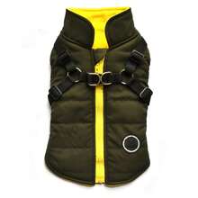 Dog Clothes Winter Wear Small Dog Pet Clothes With Built-In Harness Vest Style Warm Cotton Coat - Dark Green - View 12