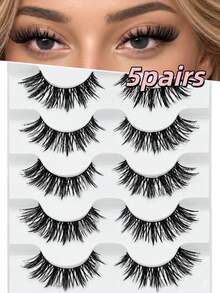 5 Pairs 3D Fluffy False Eyelashes, Full Strip Dense Long Lashes, Soft Lightweight Reusable, Natural Look, Suitable For Eye-Catching Makeup, Daily Wear And Party Looks - View 2