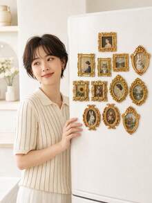 14pcs Mini Vintage Photo Frames, Small Resin Antique Photo Frames, Gold Mini Photo Frames, Suitable For DIY Wall Hanging, Jewelry Display, Photography, Party, Hotel, Home Decor (Mini Photo Frame A) - 10 Gold Photo Frames + 4 Gold Angels - View 8