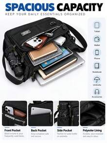 Men's Large Capacity Multi-Pocket Nylon Crossbody Messenger Bag, Water-Resistant Adjustable Shoulder Bag For Work, Travel, Commuting & Daily Use - Black - View 5