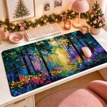1 buah Alas Meja Lukisan Minyak Hutan Impresionis, Alas Meja Serbaguna untuk Riasan dan Seni Kuku, Pelindung Meja Anti Selip Ukuran S/M/L/XL - View 2